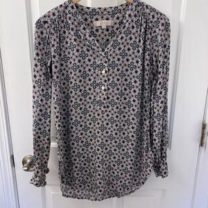 LOFT Women's Blouse with Red and Blue Pattern